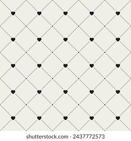 Heart seamless pattern. Repeating hearts background. Modern gray texture. Repeated small symbol love for design prints. Contemporary monocrome printed. Repeat stylish printing. Vector illustration