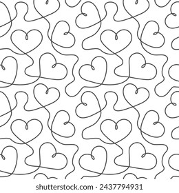 Heart seamless pattern. Repeating line hearts. Elegant love background. Repeated patern for design wedding prints. Cute romantic repeat wallpaper for girl or woman. Waves lattice. Vector illustration