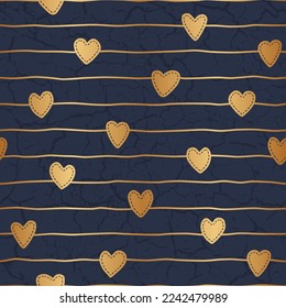 Heart seamless pattern. Repeating love background. Modern gold pack. Repeated hearts printed. Contemporary golden wallpaper for design paper wrapping, prints. Repeat wrap printing. Vector illustration