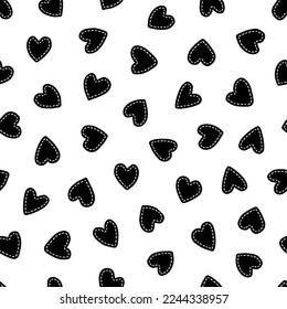 Heart seamless pattern. Repeating love background. Repeated scattered hearts for design prints. Scattering graphic motif. Repeat lattice. Randomly ornament. Decorative elements. Vector illustration