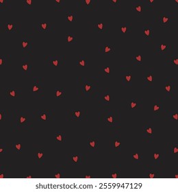Heart seamless pattern. Repeating love background. Repeated scattered hearts for design prints. Scattering graphic motif. Repeat lattice. Randomly ornament. Decorative elements. Vector illustration