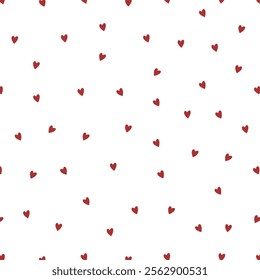 Heart seamless pattern. Repeating love background. Repeated scattered hearts for design prints. Scattering graphic motif. Repeat lattice. Randomly ornament. Decorative elements. Vector illustration