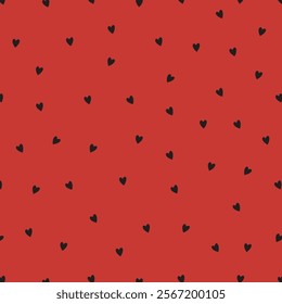 Heart seamless pattern. Repeating love background. Repeated scattered hearts for design prints. Scattering graphic motif. Repeat lattice. Randomly ornament. Decorative elements. Vector illustration