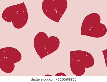 Heart seamless pattern. Repeating love background. Repeated scattered hearts for design prints. Scattering graphic motif. Repeat lattice. Randomly ornament. Decorative elements. Vector illustration.
