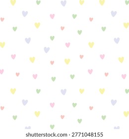 Heart seamless pattern. Repeating love background. Repeated scattered hearts for design prints. Scattering graphic motif. Repeat lattice. Randomly ornament. Decorative elements. Vector illustration