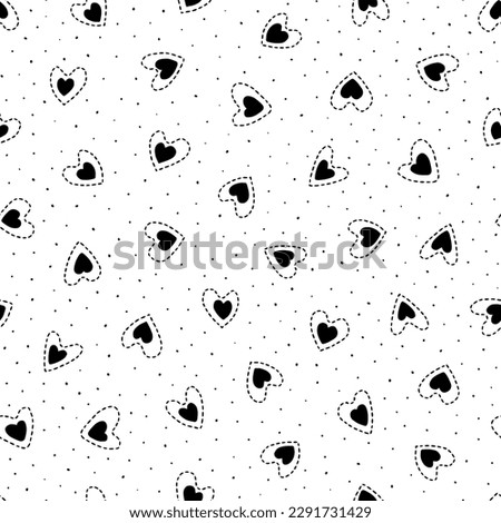 Heart seamless pattern. Repeating love background. Repeated scattered hearts for design prints. Scattering graphic motif. Repeat lattice. Randomly ornament. Decorative elements. Vector illustration