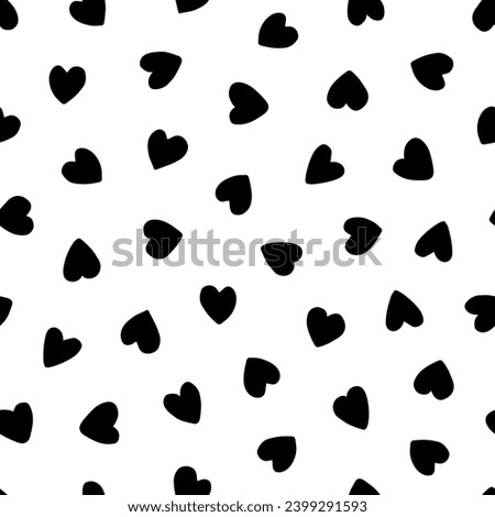 Heart seamless pattern. Repeating love background. Repeated scattered hearts for design prints. Scattering graphic motif. Repeat lattice. Randomly ornament. Decorative elements. Vector illustration