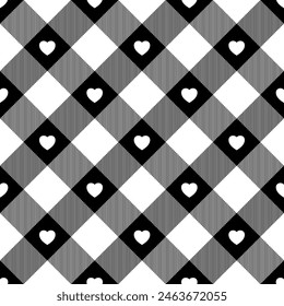 Heart seamless pattern. Repeating plaid tartan pastel color. Check design for prints. Repeated scottish flannel. Madras fabric. Neutral wool lattice. Repeat abstract ekose woven. Vector illustration