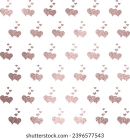 Heart seamless pattern in rose gold, transparent background