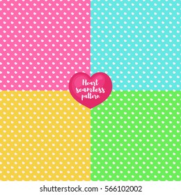 Heart seamless pattern set different color for Valentines day, Happy Birthday and other holidays. Decoration element. Vector Illustration
