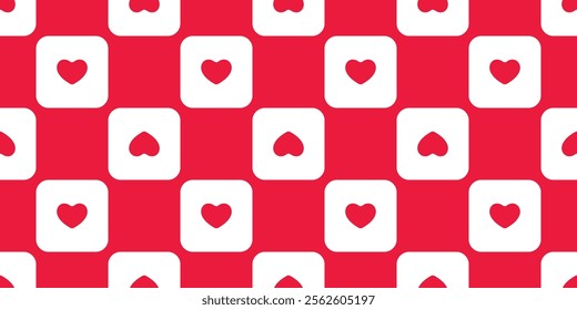 heart seamless pattern valentine checked vector cartoon doodle red tile background gift wrapping paper repeat wallpaper illustration design isolated