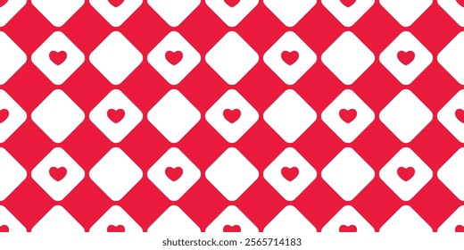 heart seamless pattern valentine Diamond shape Rhombus checked vector tile background gift wrapping paper repeat wallpaper cartoon doodle red illustration design isolated