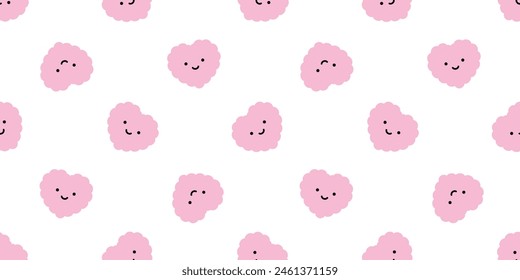 heart seamless pattern valentine fluffy smile vector doodle cartoon doodle gift wrapping paper tile background repeat wallpaper illustration scarf isolated design