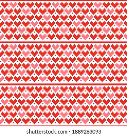 Heart seamless pattern. Valentine pattern. Red pixel heart pattern.