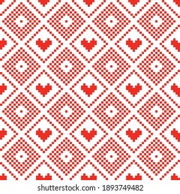 Herznahtloses Muster. Valentinmuster. Rotes Pixelherz-Muster.