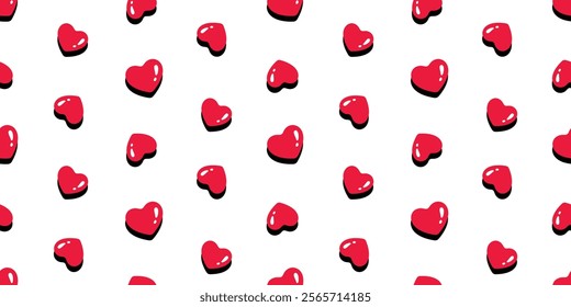 heart seamless pattern valentine shadow vector tile background gift wrapping paper repeat wallpaper cartoon doodle red illustration design isolated