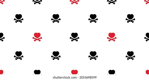heart seamless pattern valentine skull crossbones vector doodle cartoon tile background repeat wallpaper gift wrapping paper scaef isolated illustration design