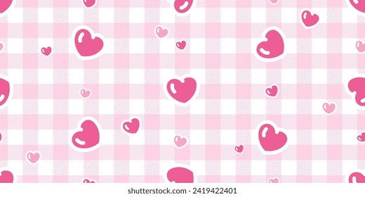 heart seamless pattern valentine tartan plaid checked vector cartoon retro gift wrapping paper doodle tile background repeat wallpaper illustration design isolated