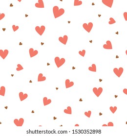 Heart seamless pattern. Valentines Day and wedding gift wrapper texture with love red hearts, cute repeating vector texture