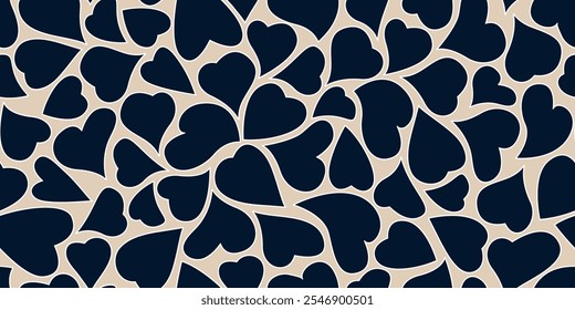 Heart Seamless Pattern. Valentine`s Day Background. Holiday Vector Ornament for Valentines Day Design. Hearts Seamless Trendy Abstract Template. Not AI!