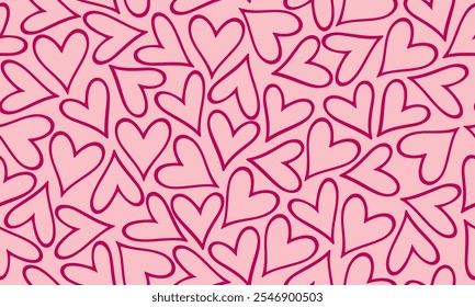 Heart Seamless Pattern. Valentine`s Day Background. Holiday Vector Ornament for Valentines Day Design. Hearts Seamless Trendy Abstract Template. Not AI!