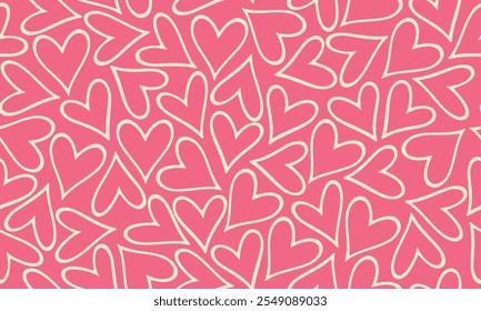 Heart Seamless Pattern. Valentine`s Day Background. Holiday Vector Ornament for Valentines Day Design. Hearts Seamless Trendy Abstract Template. Not AI