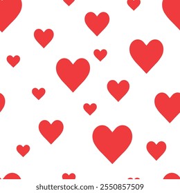 Patrón sin fisuras del corazón. San Valentín. Adorno de Vector festivo para el día de San Valentín. Corazones rojos sobre fondo blanco.