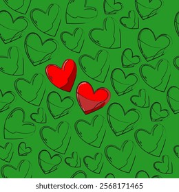 Heart seamless pattern, valentine's day vector illustration, fabric print design