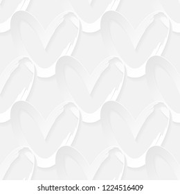 Heart. Seamless pattern. White geometric 3D shapes on white background. Can be used for wallpaper, textile, invitation card, wrapping, web page background.