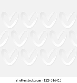 Heart. Seamless pattern. White geometric 3D shapes on white background. Can be used for wallpaper, textile, invitation card, wrapping, web page background.