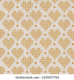 Heart seamless pattern. Winter pattern. yellow pixel heart pattern.Seamless pixel pattern on beige background