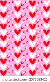 Heart seamless pattern with words of love. Vector design for card, postcard, poster, print, banner. Valentine's day concept.