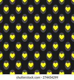 Heart Seamless pattern. Yellow hearts on black  background.
