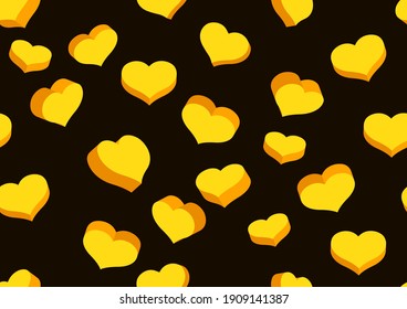 heart seamless pattern, Yellow heart on black background, picture art and abstract.