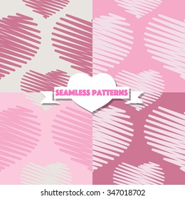 Heart Seamless Patterns. Vector Illustration