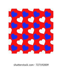 Heart seamless repeating pattern in vector format, in traditional American Flag colors of red white and blue