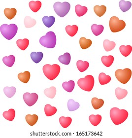 Heart seamless texture with red purple and orange hearts