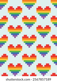 Heart seamless vector pattern for non traditional couples. Rainbow hearts representing lgbt flag. 