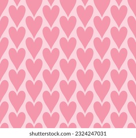 Heart seamless vector pattern. Romantic background in retro hippie groovy style. Pink cute backdrop for Valentine's day. 