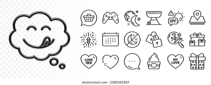 Heart, Search flight and Pin line icons for web app. Glare of light effect. Message icon. Pack of Gamepad, Spf protection, Sleep pictogram icons. Yummy smile, Insomnia, Calendar signs. Vector