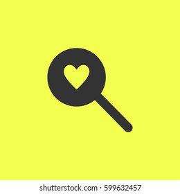 Heart search icon flat. Black pictogram on white background. Vector illustration symbol and bonus button