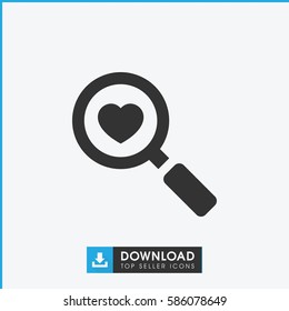 heart search icon. Simple filled heart search icon. On white background.