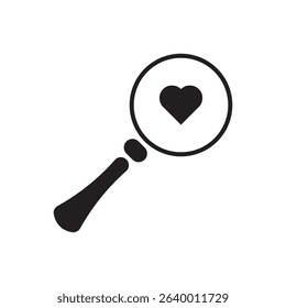  heart search icon vector. Minimal design showing love inside magnifier,great for dating or emotional content.
