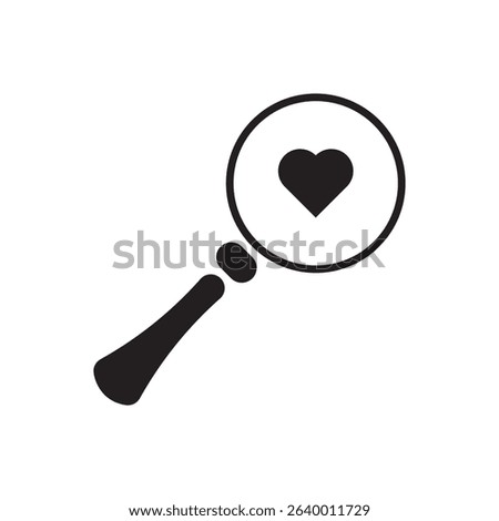  heart search icon vector. Minimal design showing love inside magnifier,great for dating or emotional content.