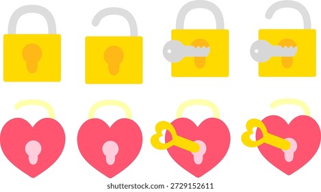 Icono de bloqueo de corazón y seguridad en estilo de Vector plano lindo