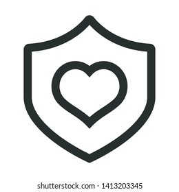 heart in security shield - minimal line web icon. simple vector illustration. concept for infographic, website or app.