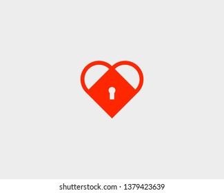 Heart security vector logo. Love lock icon logotype. 