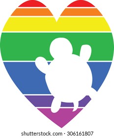 Heart Segmented into rainbow colors with turtle cutout