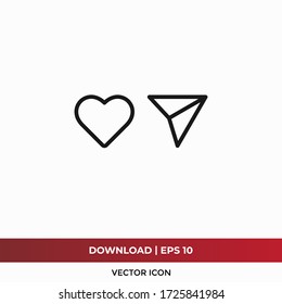 Heart and Send message icon vector. Social media button sign