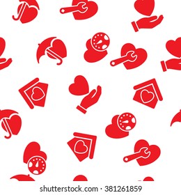 Heart Service vector repeatable pattern. Style is flat symbols on a white background.